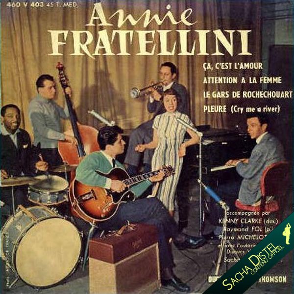 Annie Fratellini accompagnée par Sacha Distel à la guitare